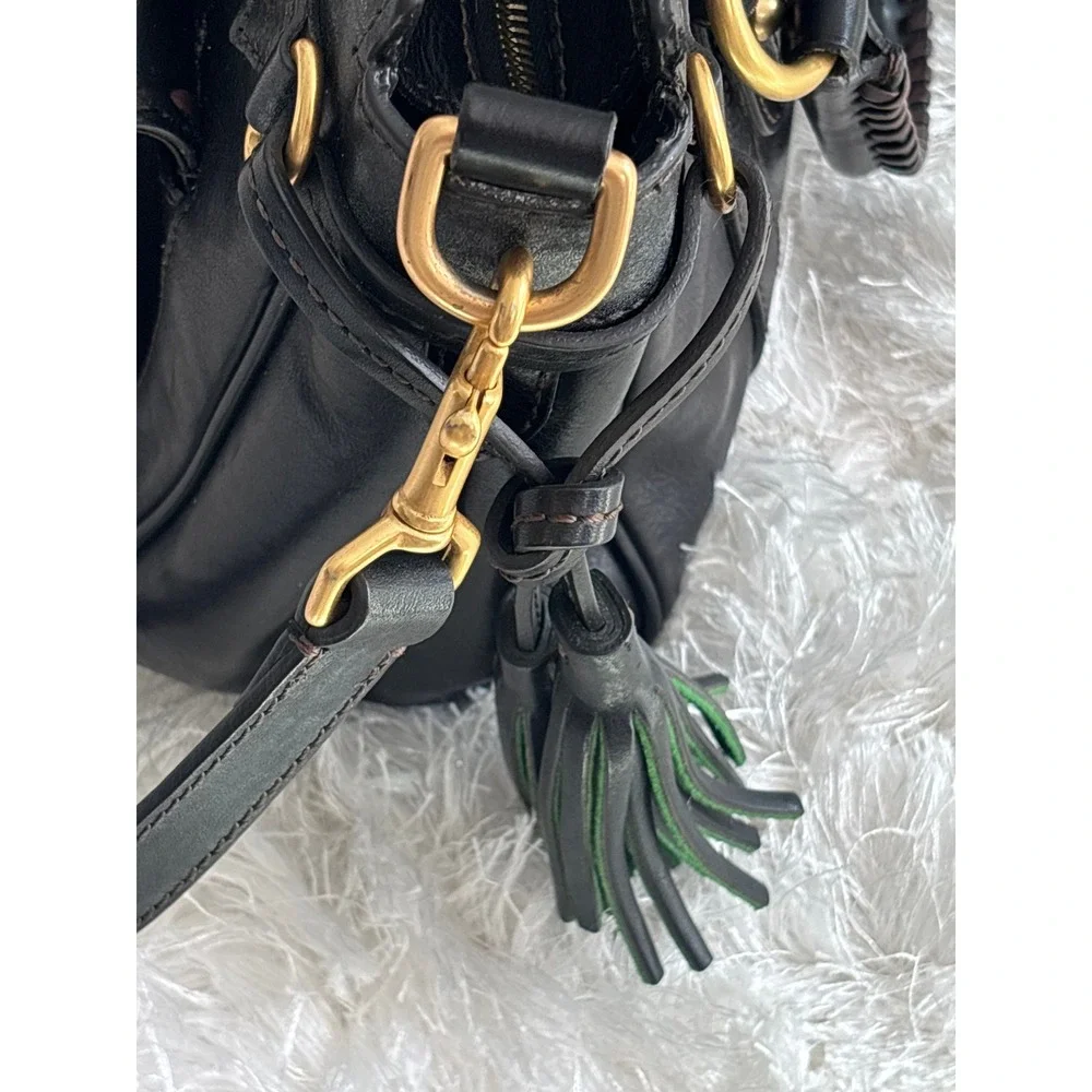 Dooney & Bourke Florentine Leather Satchel Black Whipstitch Crossbody Bag Y2K